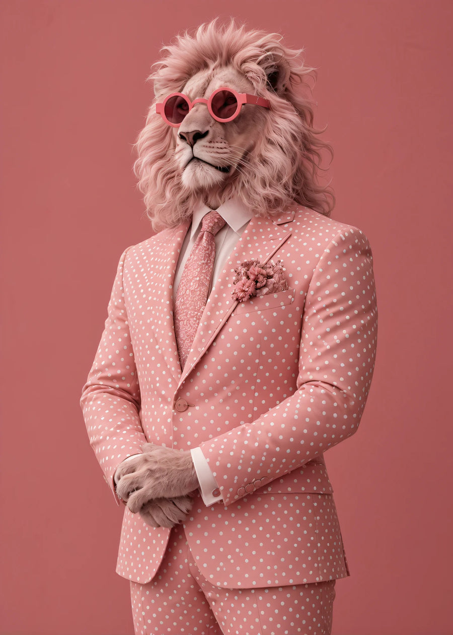 Pembe takım elbiseli aslan