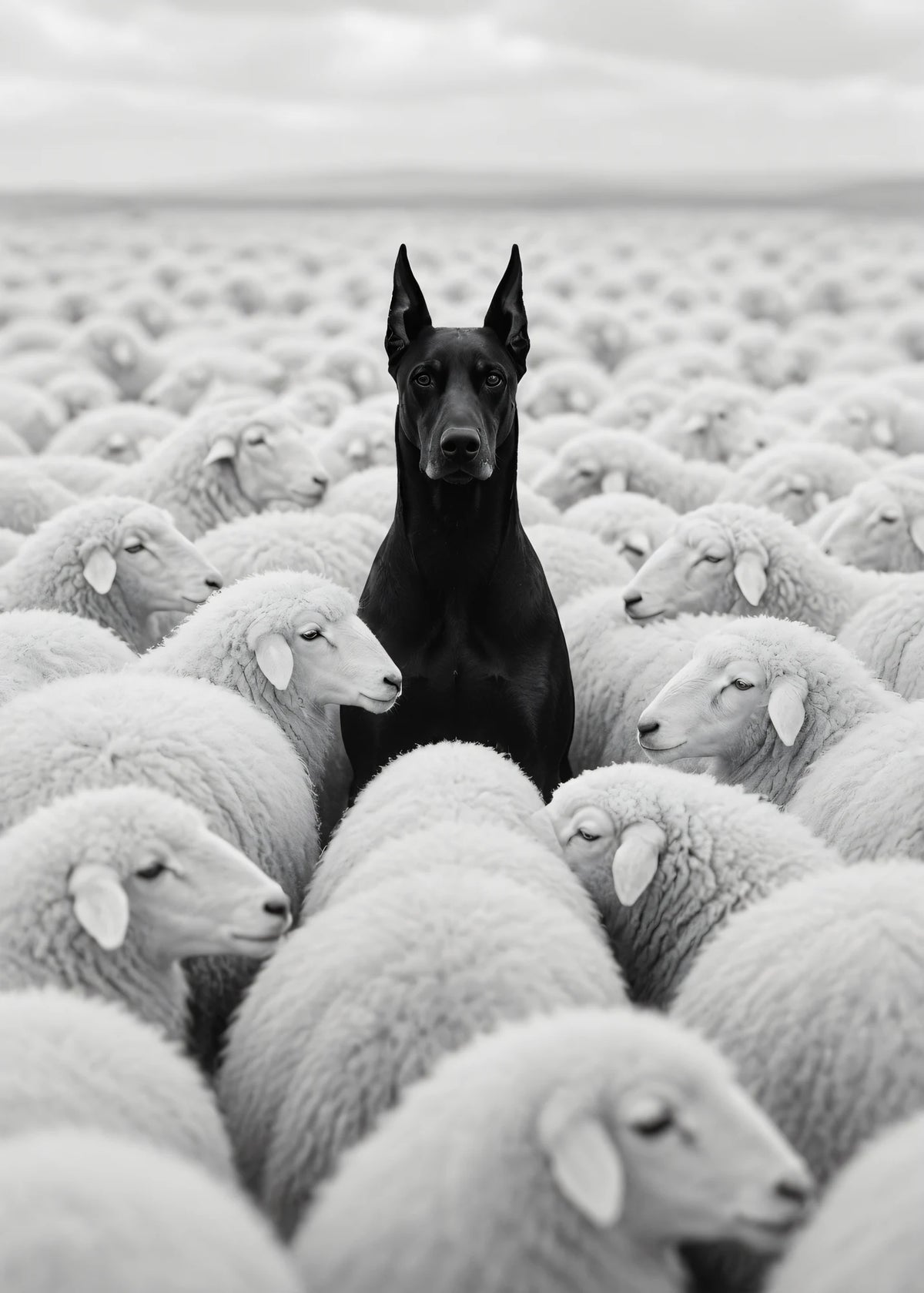 Sürüde siyah köpek