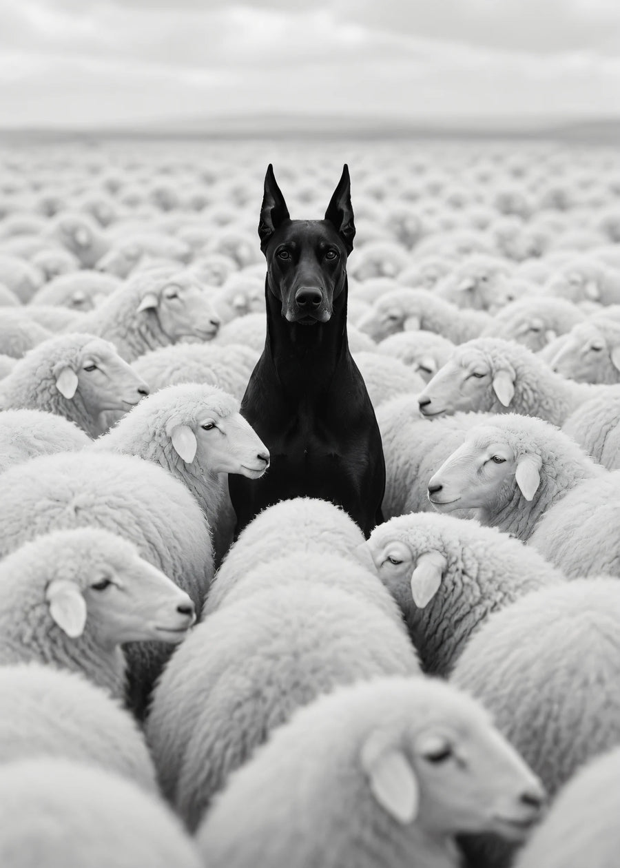 Sürüde siyah köpek