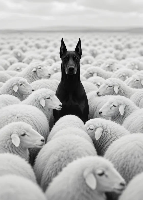 Sürüde siyah köpek
