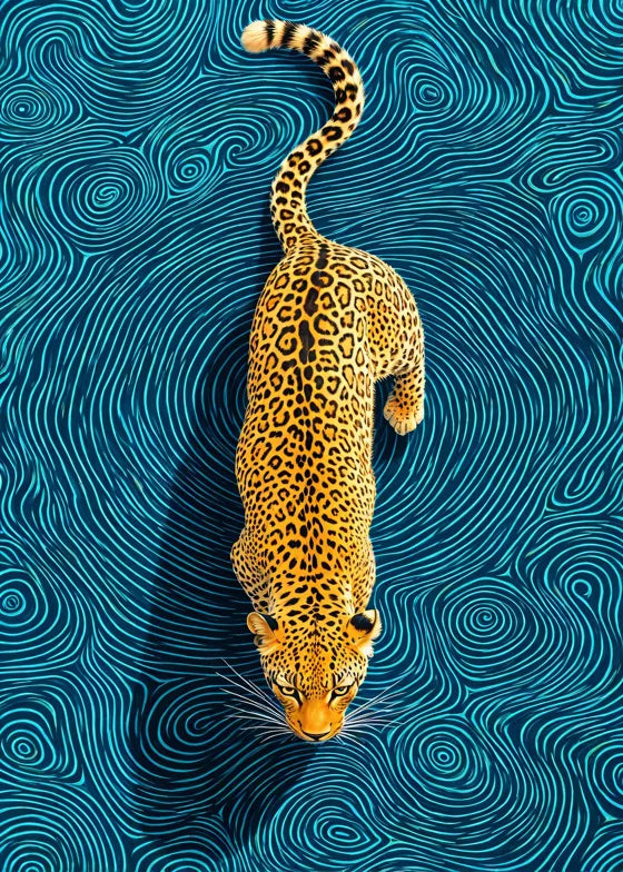 Turkuaz desen üzerinde leopar